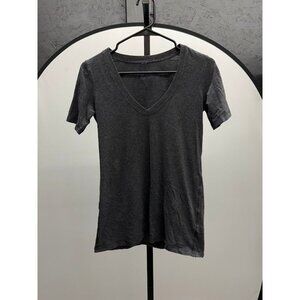 Lululemon Deep V-Neck Black Heathered Short Sleeve Tee
